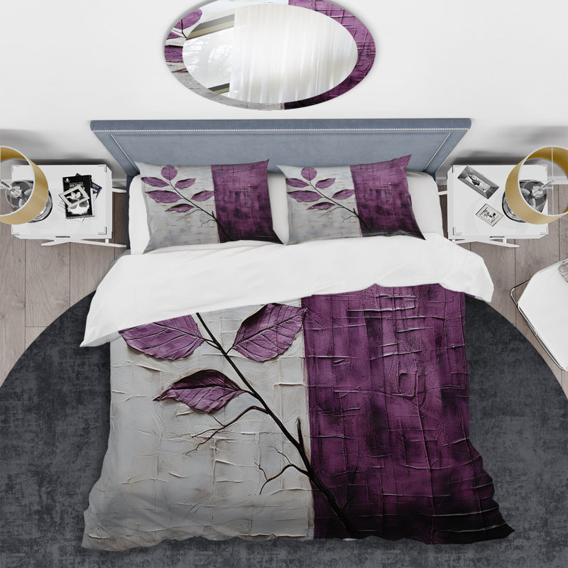 Ensemble de housse de couette mauve à feuilles mauves, Housse de couette simple et deux taies décorative