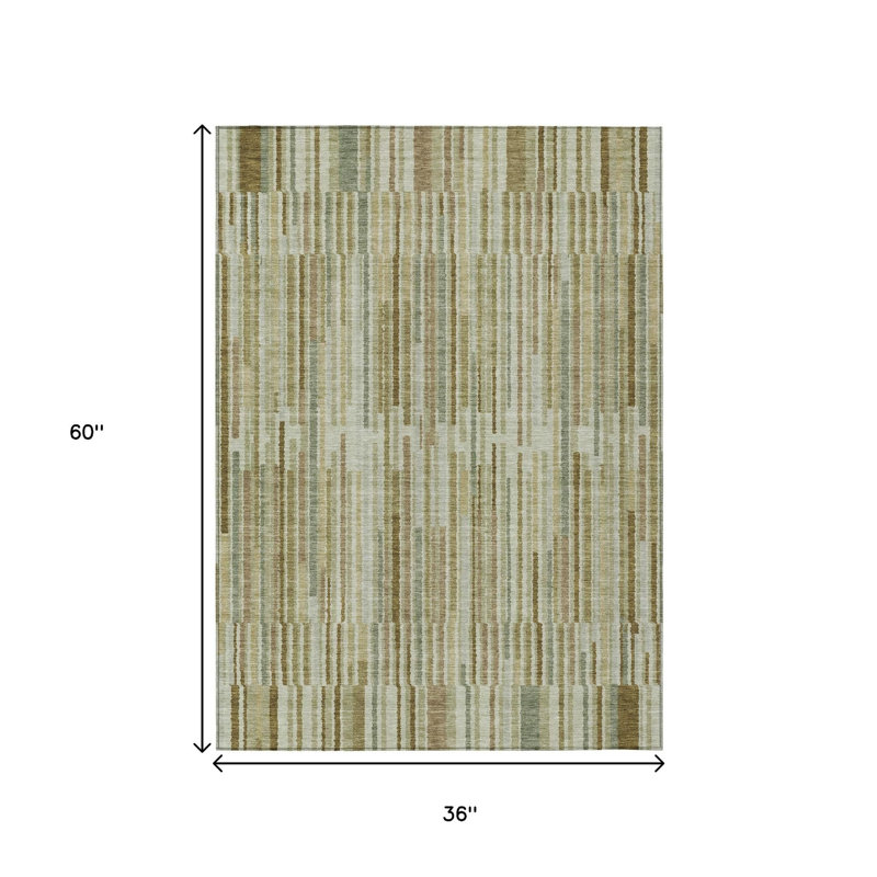 Tapis extérieur lavable rayé kaki et vert olive 3 pi x 5 pi