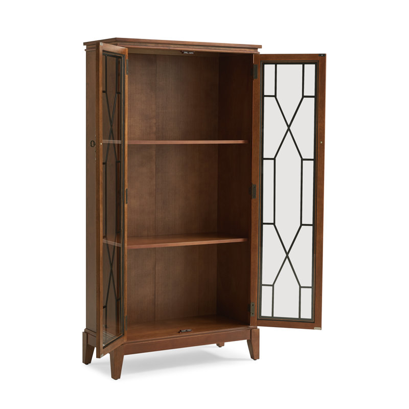Gudbrand 62" Tall China Cabinet, 2 Glass Door Display Accent Cabinet, Cherry