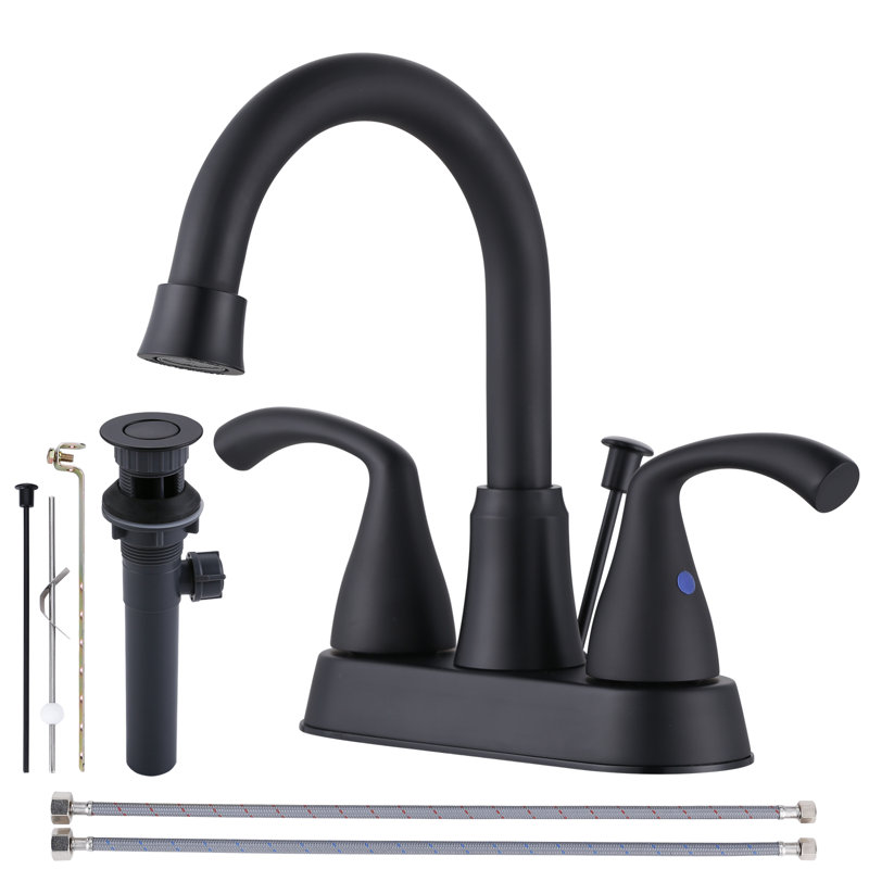 Robinet pour salle de bain à 2 poignées avec ensemble de bonde centrales, Noir mat