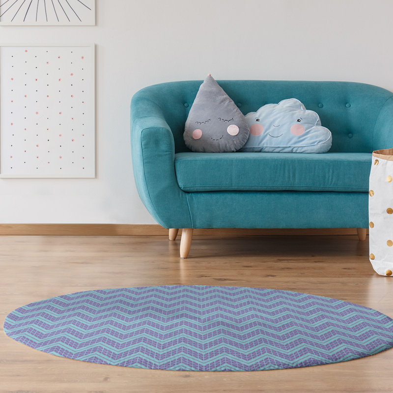 Tapis bleu/mauve à chevrons à main, Rectangle 3 pi x 5 pi