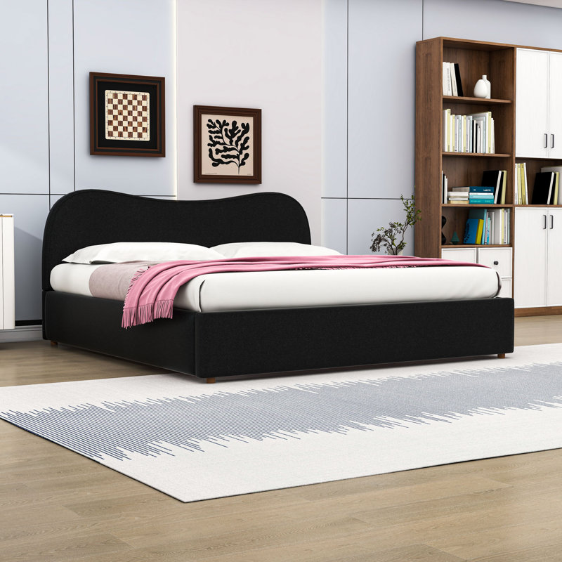 Lit plateforme tapissier avec tête de lit Sleek Minimalist, Black, King