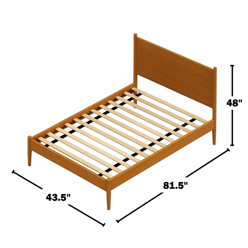 Lit plateforme simple en bois de style Mid-Century, finition chêne, sans sommier, idéal pour les petits avec lit à lattes, pour les jeunes