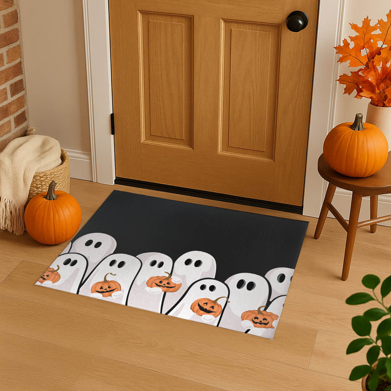 Tapis d'entrée antidérapant pour fantômes et citrouilles, Gris anthracite, L 60 po x L 84 po