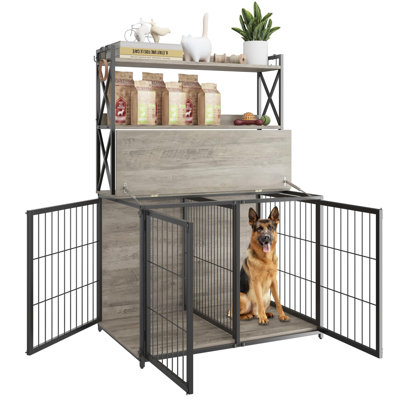 Dog Crate Furniture With Shelves Storage,Dog Kennel With Divider