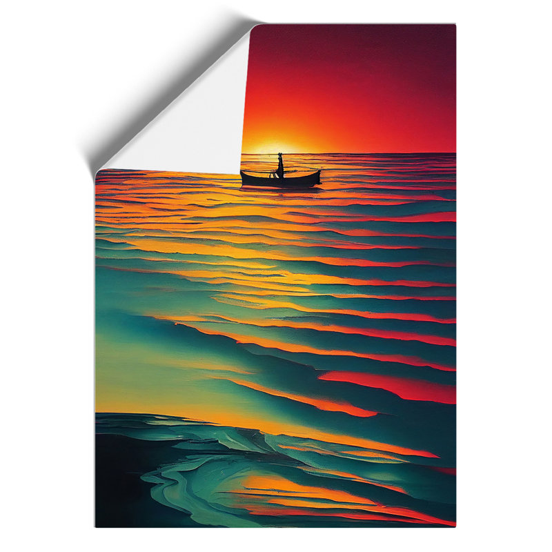 Boat And The Ocean Sunset - Print, 59.4cm H x 42cm W, No Matte, Paper