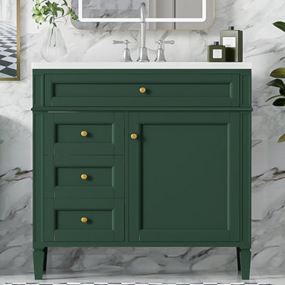 Meuble-lavabo de 36 po avec lavabo supérieur, meuble de rangement moderne avec 2 tiroirs et un tiroir basculant, meuble-lavabo simple, meuble-lavabo