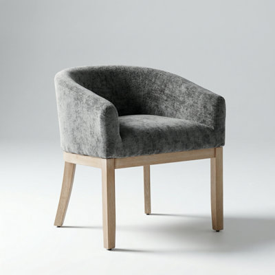 Mid Century Modern Upholstered Barrel Dining Chair with Arms, Farmhouse Linen Kitchen and Dining Room Accent Chair with Natural Hardwood Frame, Single Pack in Gray