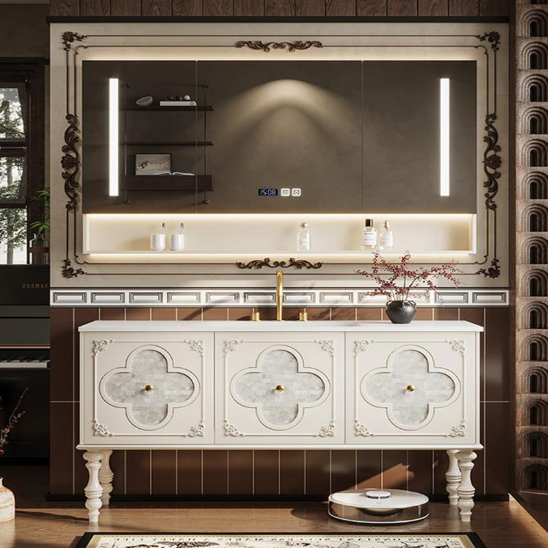 American-style fashionable bathroom cabinet, 59", Off-White