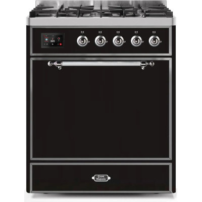 ILVE Majestic II 30 inch Dual Fuel Range, 5 Brass Burners, 4 cu. ft. Oven Capacity (Solid Door)