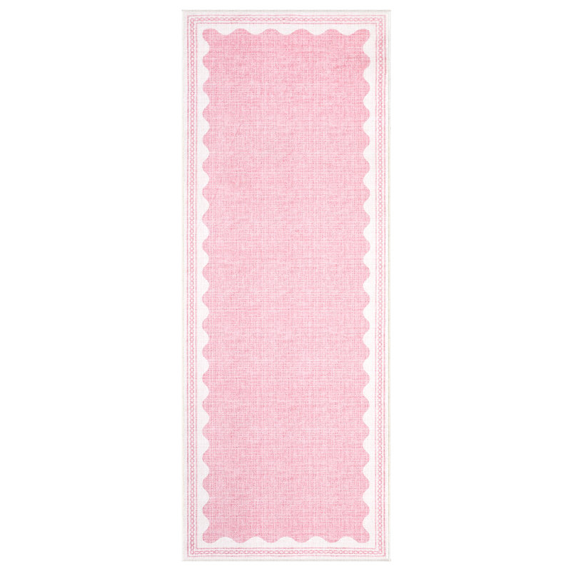 Scalloped Machine Washable Rug Modern Solid Floor Mats with Non-Slip Backing, Stain-Resistant Low Pile Accent Rug, Contemporary Indoor Carpet for Living Room, Bedroom, Office