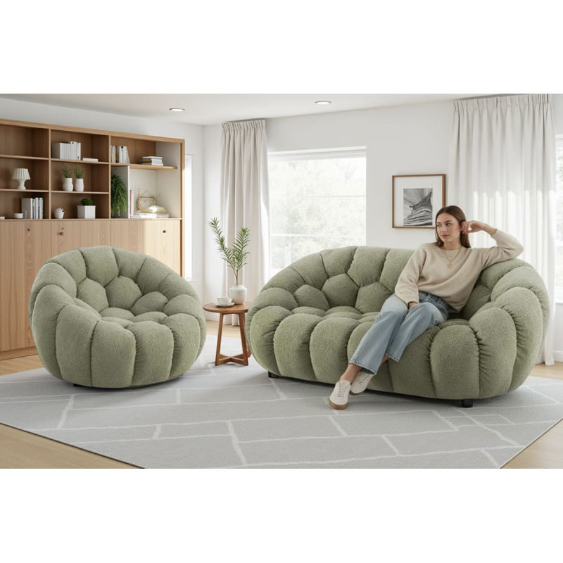 Low-Profile Boucle Brosen Sofa, Sage Green, 2