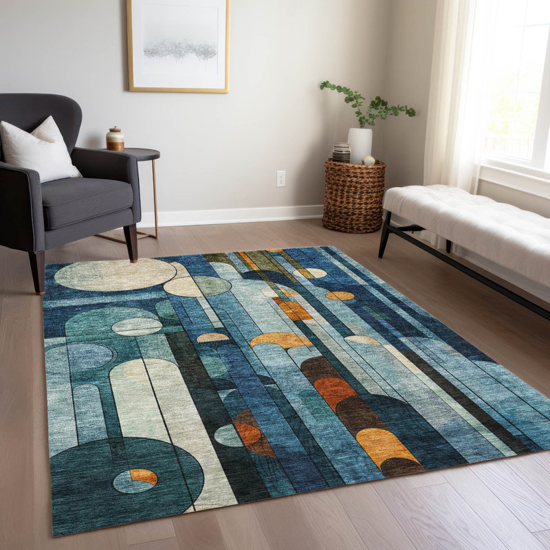 Machine Washable Indoor/Outdoor Cicel ACN1125 Blue Rug, Rectangle 5' x 7'6"