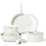 CAROTE 11-Piece Nonstick Cookware Set , Detachable Handle Pots and Pans Set, White