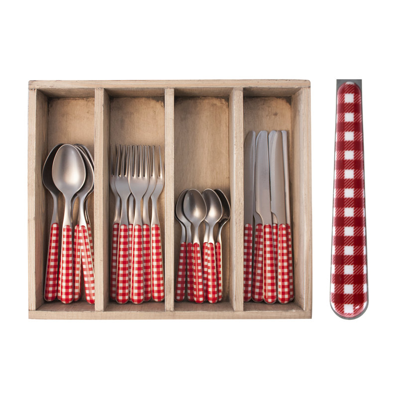 Minchinhampton 24 Piece 18/10 Stainless Steel Cutlery Set, Service for 6, Red/White
