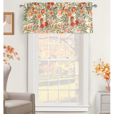 Rosalind Wheeler Orange Floral Room Darkening Valance For Kitchen Vintage Botanical Printed Lined Thermal Insulated Rod Pocket Valance For Living Room