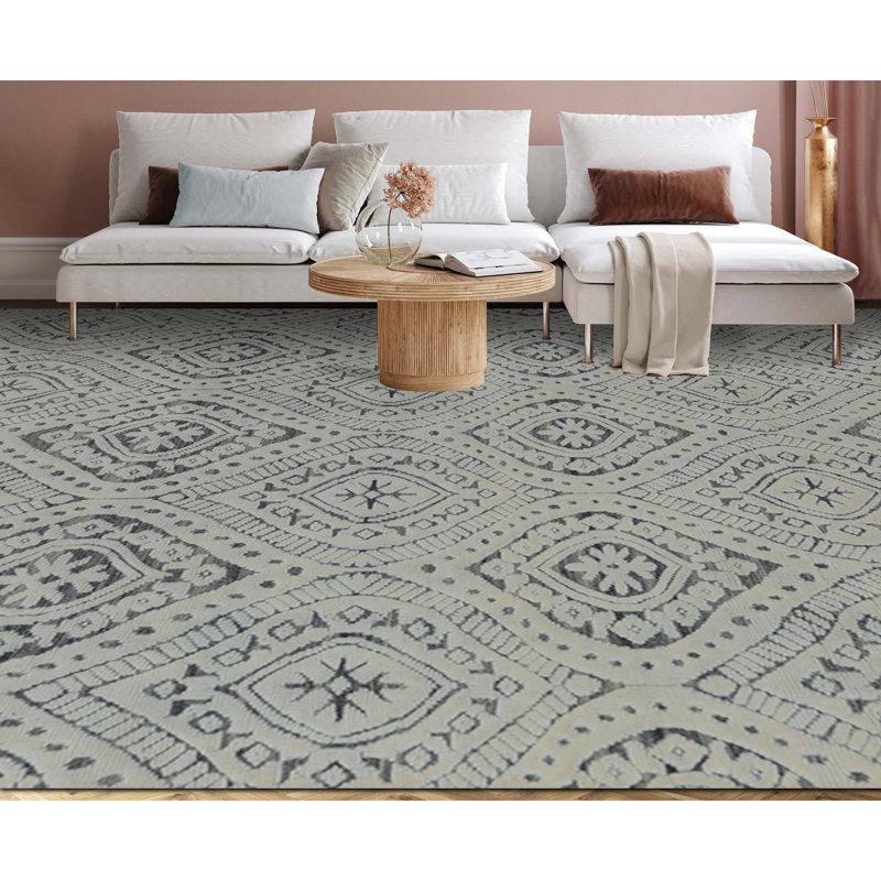 Wool Moroccan Area Rug in White, Rectangle 8' x 10'