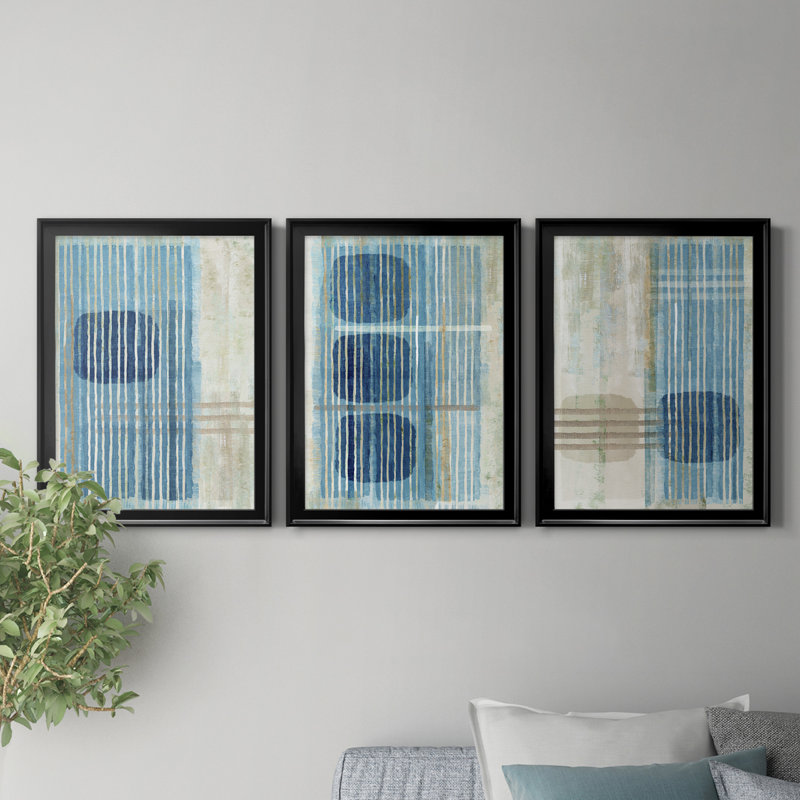 «Blue Blue Horizon I», reproduction encadrée de qualité supérieure - prête à être accrochée, H 24,5 po x l 55,5 po x P 1 po