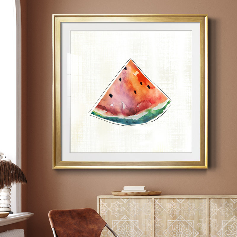 Happy Melon - peinture encadrée, H 34,5 po x l 34,5 po x P 1,5 po, Cadre doré