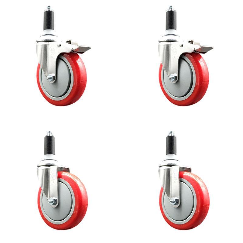 Ensemble de roulettes extensibles 5 pouces en polyuréthane rouge 316SS 1-1 / 4 pouces