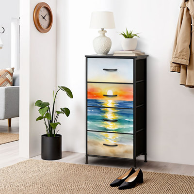 4 Drawer Dresser for Bedroom, Narrow Chest of Drawers, Wooden Top and Study Iron Frame 18"x37.5"-(WxH)