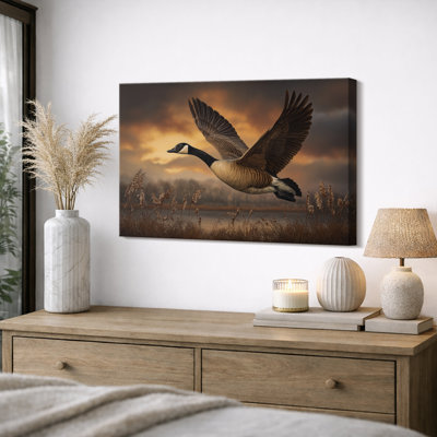 «Canada Goose Flying Wildlife», art de salon, impression sur toile encadrée