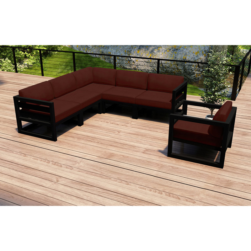 Avion 6 Piece Sectional Set - Black, Canvas Henna Sunbrella® Canvas, Black