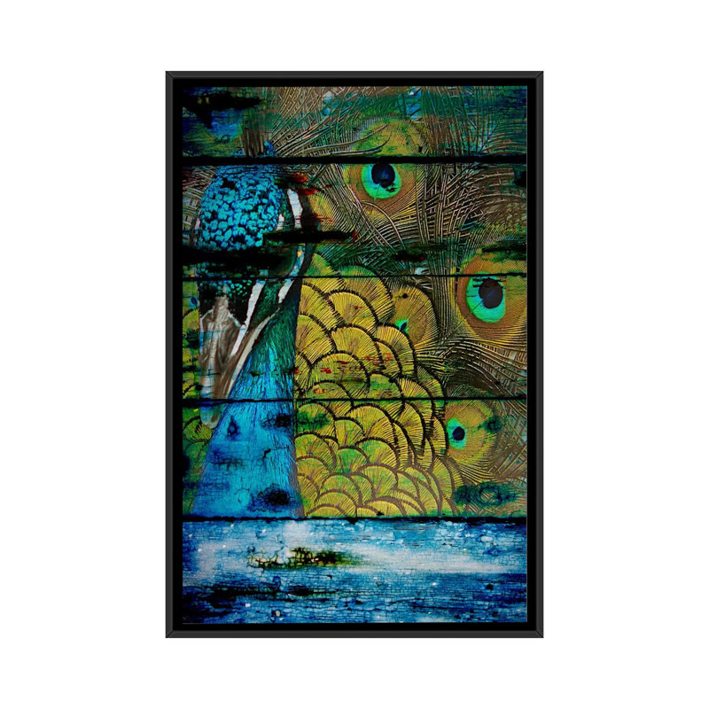 Paon IV, impression sur toile tendue, H 26 po x l 18 po x p 1,5 po, Toile avec cadre noir, Pas de tapis