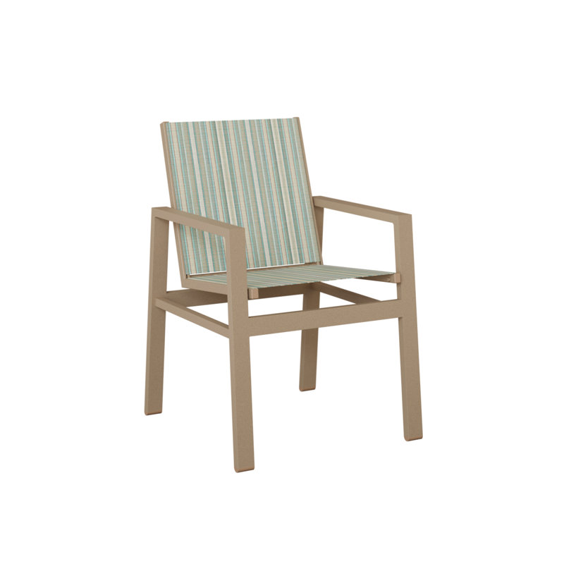 Vida Outdoor Dining Armchair, Oak Wood Vein, Windsor Stripe Spa