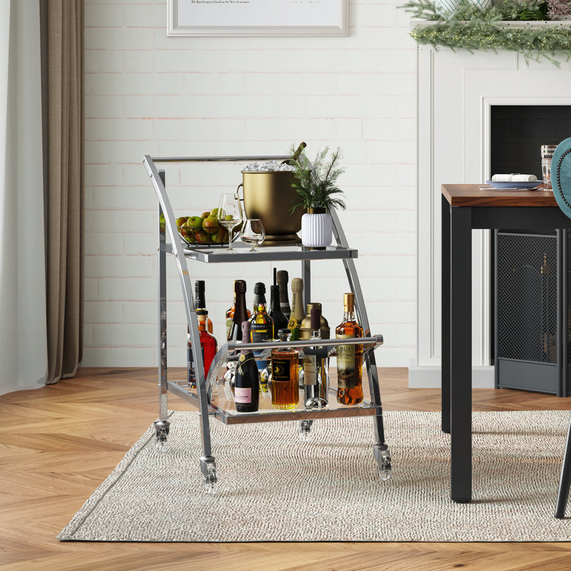 Commercial Grade Chrome Bar Cart with  Wine Rack & Locking Wheels Design for Restaurants, Events, Home Bars