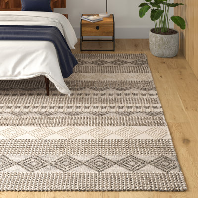 Jacques Hand Woven Wool/Cotton Striped Rug in Gray/Ivory