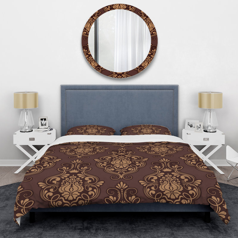 Damas brun - ensemble de housse de couette abstrait - microfibre de polyester