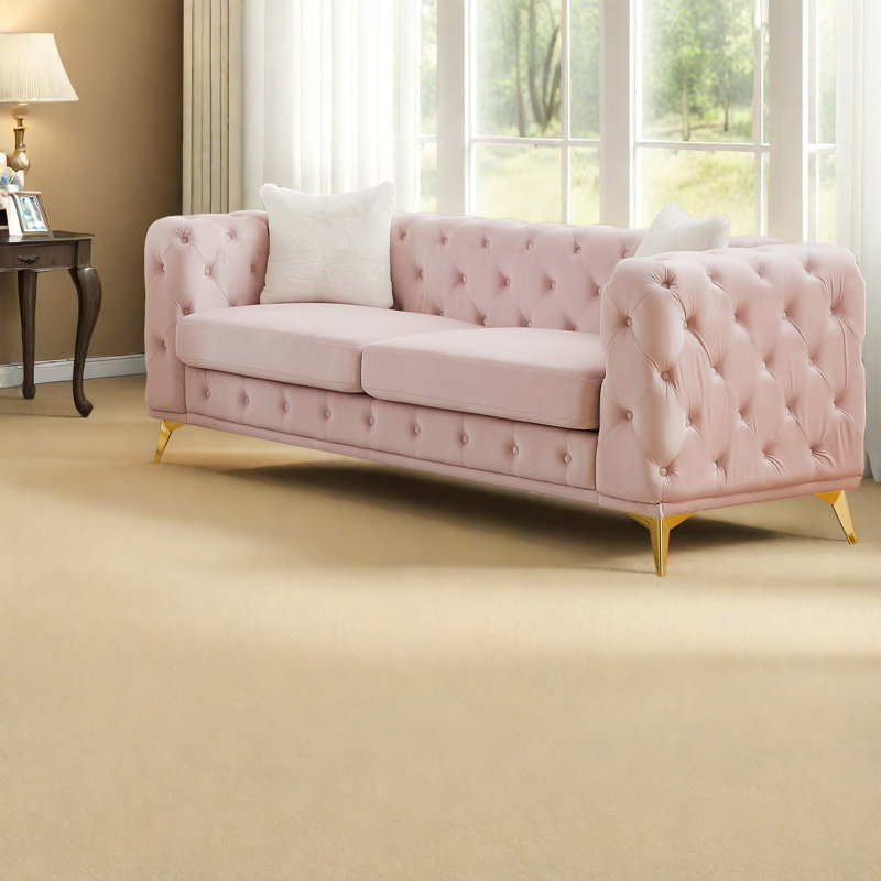 Canapés luxueux en velours rose, design élégant capitonné pour la maison