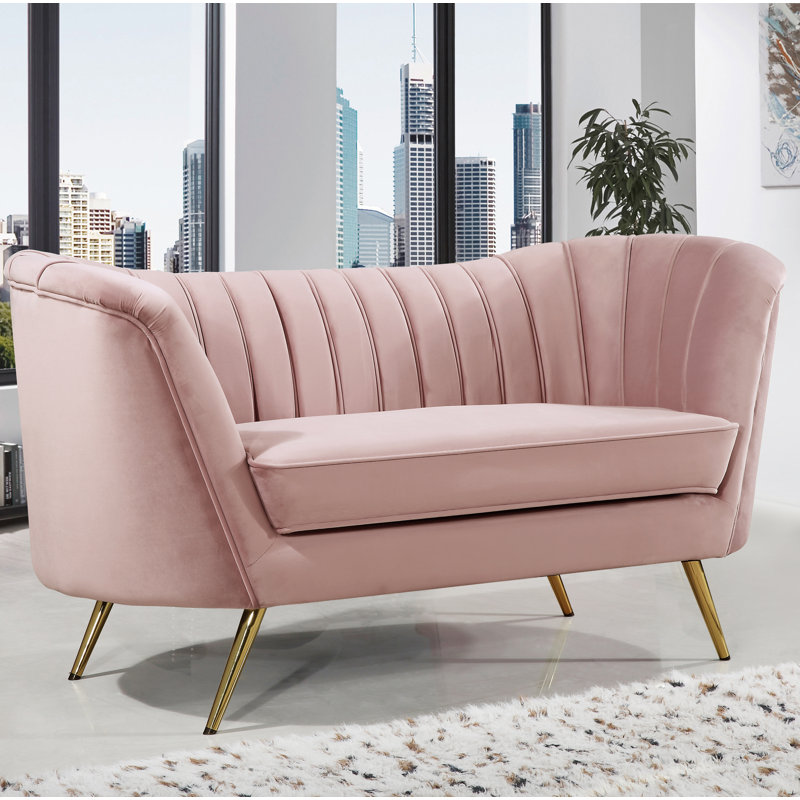 Causeuse en velours à accoudoirs évasés Margo, Velours rose
