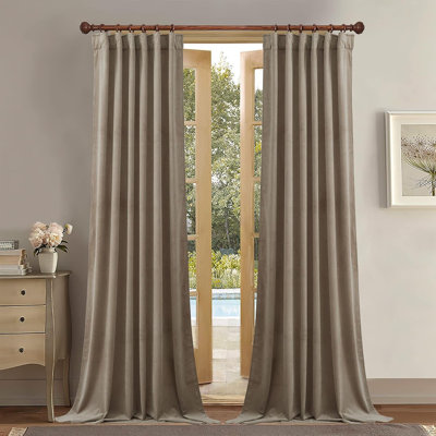 Camel Beige Velvet Curtains for Bedroom & Living Room, 2-Panel Light-Blocking Thermal Insulated Drapes with Thick Soft Fabric and Pinch Pleat Design