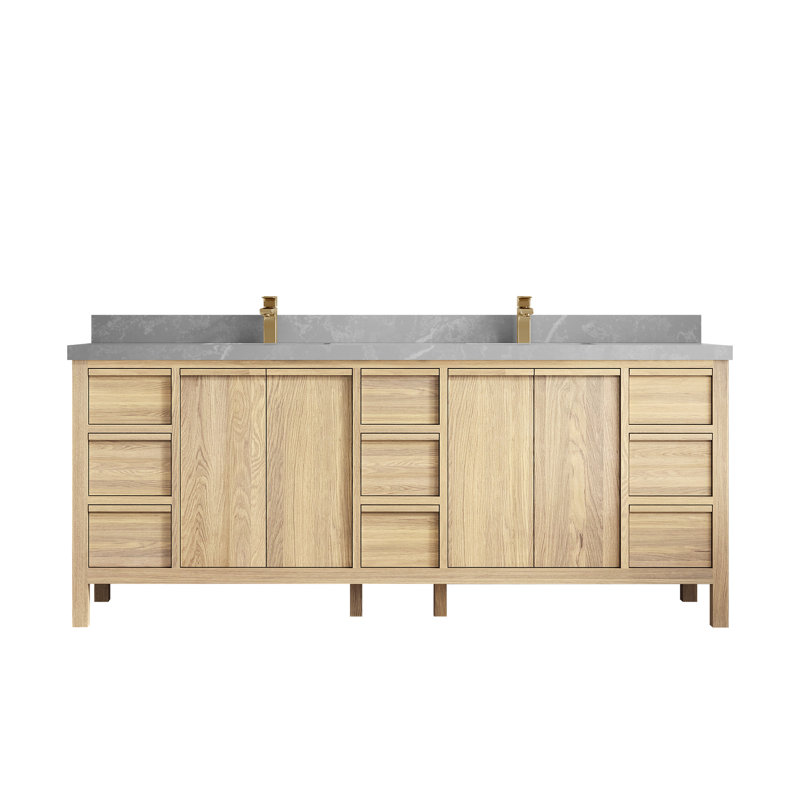 Chêne blanc Elizabeth X P 22 po D Meuble-lavabo double avec 2 po Quartz gris perle