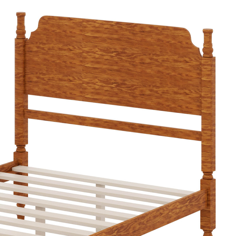 Cadre de lit grand rétro en bois avec tête de lit, Full, Light Walnut