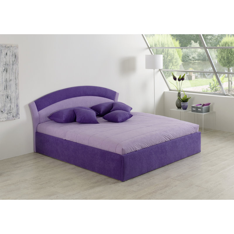 Zuniga Upholstered Storage Bed with Mattress, 5-zone pocket spring mattress, 140 x 200cm, Purple/Light purple