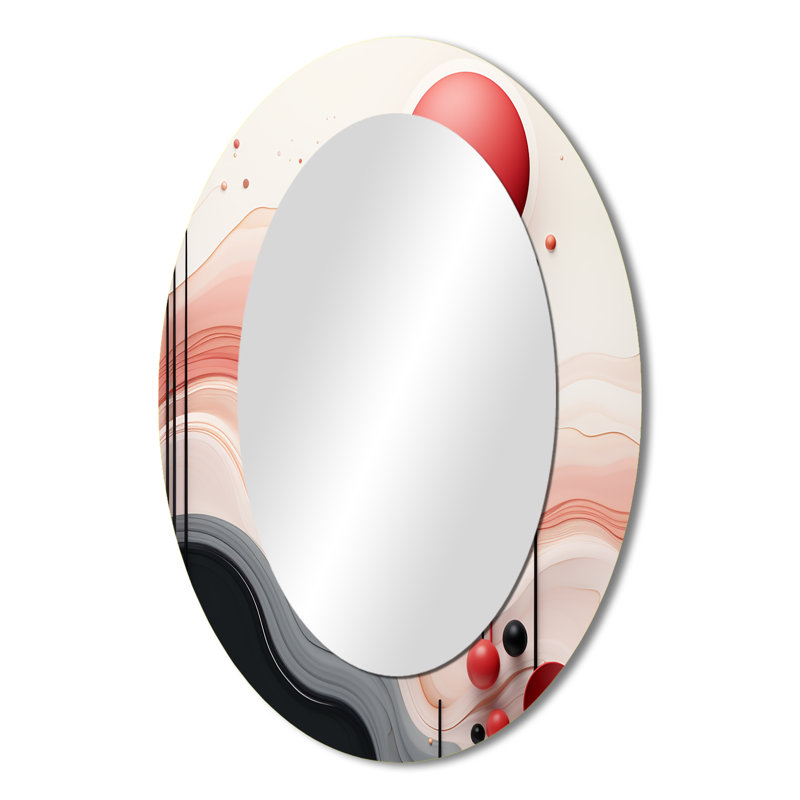 Happy Flowers of Rhythm In Pink And Blue I - Large Oval Wall Mirror On Metal, 36" x 24"