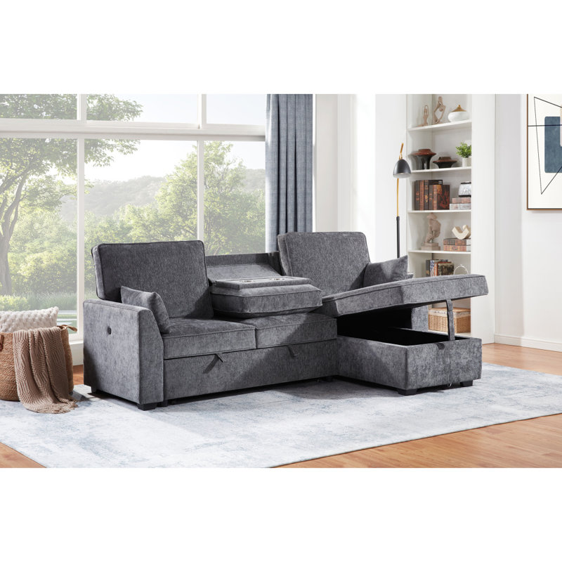 Canapé-lit modulaire en tissu gris foncé Emmy