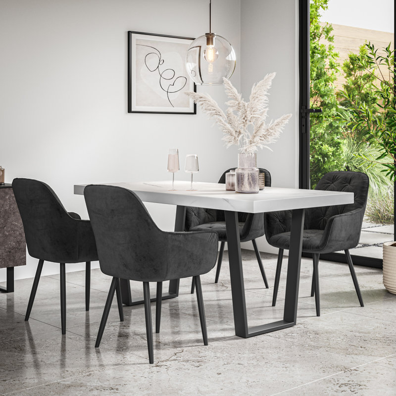 Ahlina 6 - Person Dining Set, White/Black/Black