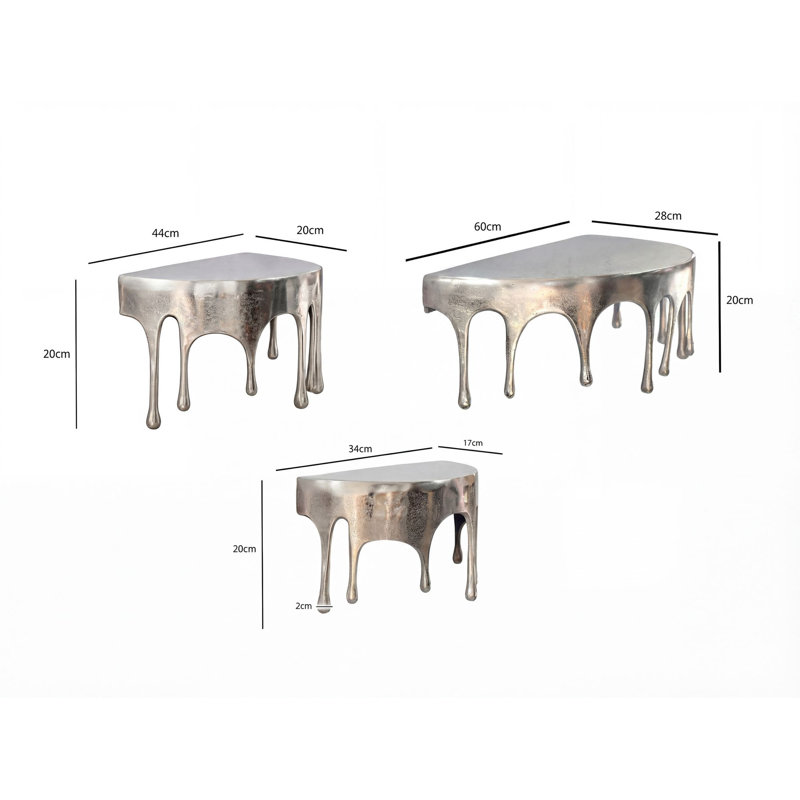 Set of 3 Gold Aluminium Wall Shelves with Drop Design, Handmade Floating Metal Shelves, Silver