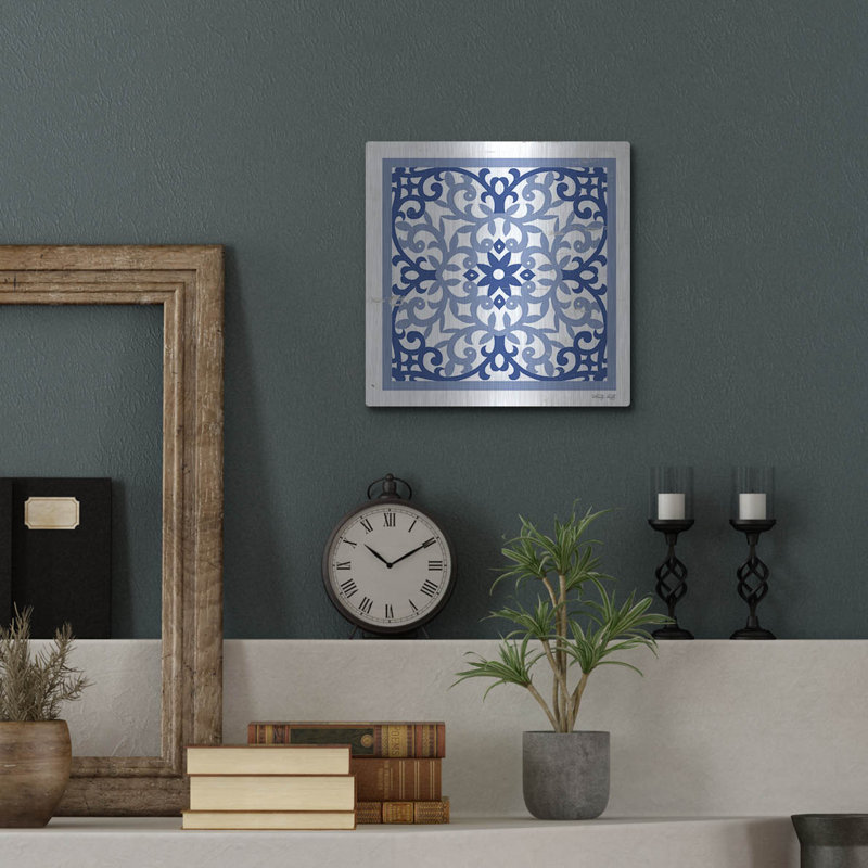 «Blue Tile V» par Cindy Jacobs, H 12 po x l 12 po