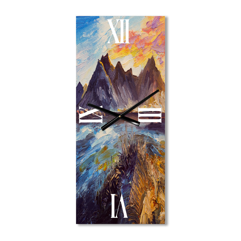 Horloge murale coucher de soleil sur les montagnes au bord de la mer, Petit