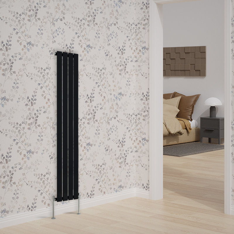 Briscoe Vertical Single Flat Panel Radiator, Black, 160cm H x 27.2cm W x 5.2cm D