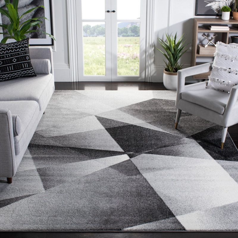 Asumi Wimbled Gray/Black Area Area Rug, Rectangle 9' x 12'