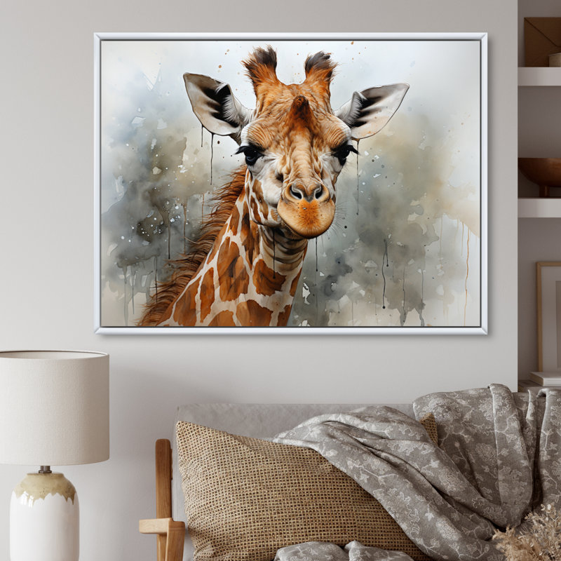 Décoration murale élégante girafe Krithi, H 24 po x l 32 po, Cadre flottant blanc