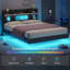 Floating Bed Frame Queen with Storage Headboard, Platform Bed Queen Size with Storage & LED Lights,Metal Floating Queen Bed Frame, No Box Spring Needed, Noise-Free, Easy Assembly, PU Black-728582625