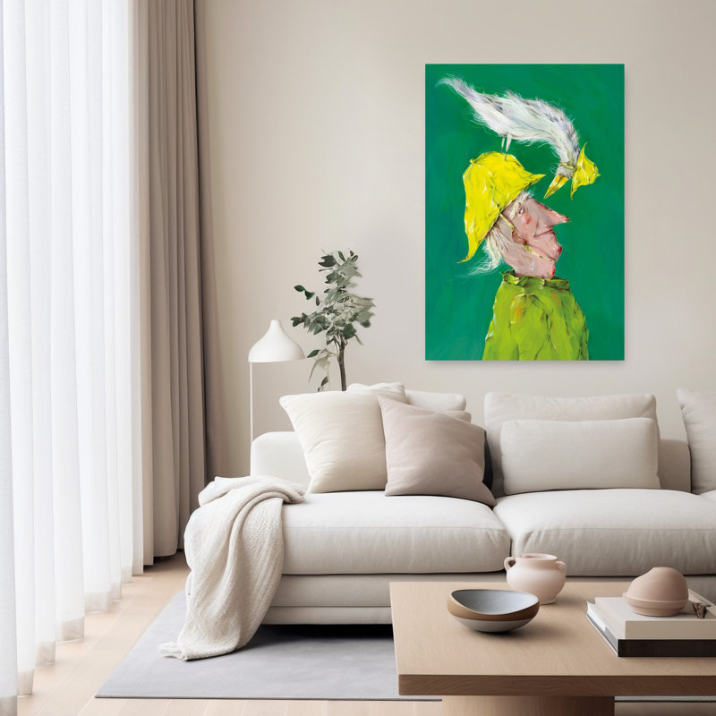 Art mural fantaisiste avec oiseau, 60" H x 40" W