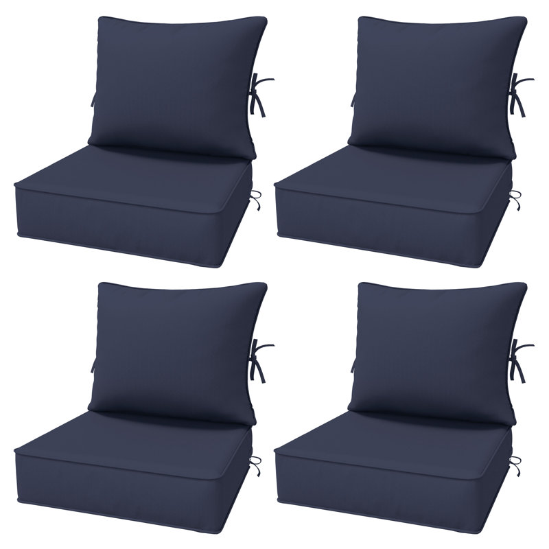 6.5″ Outdoor Replacement Cushion Set, Deep Seating Seat / Back Cushion Set, 24″W X 24″ D, Set Of 4, Navy